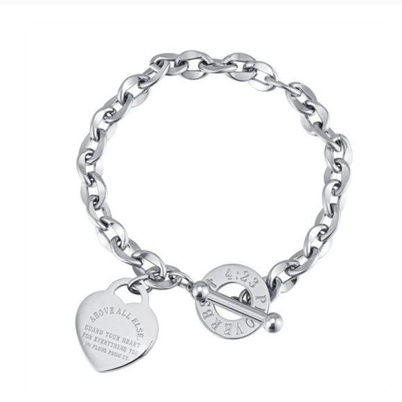 NEW Heart Charm Stainless Steel Bracelet - Picture 4 of 5
